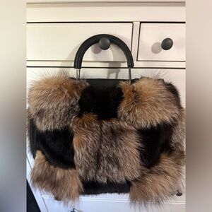 Luxury real crystal fox fur and black mink fur satchel *FLASH SALE*